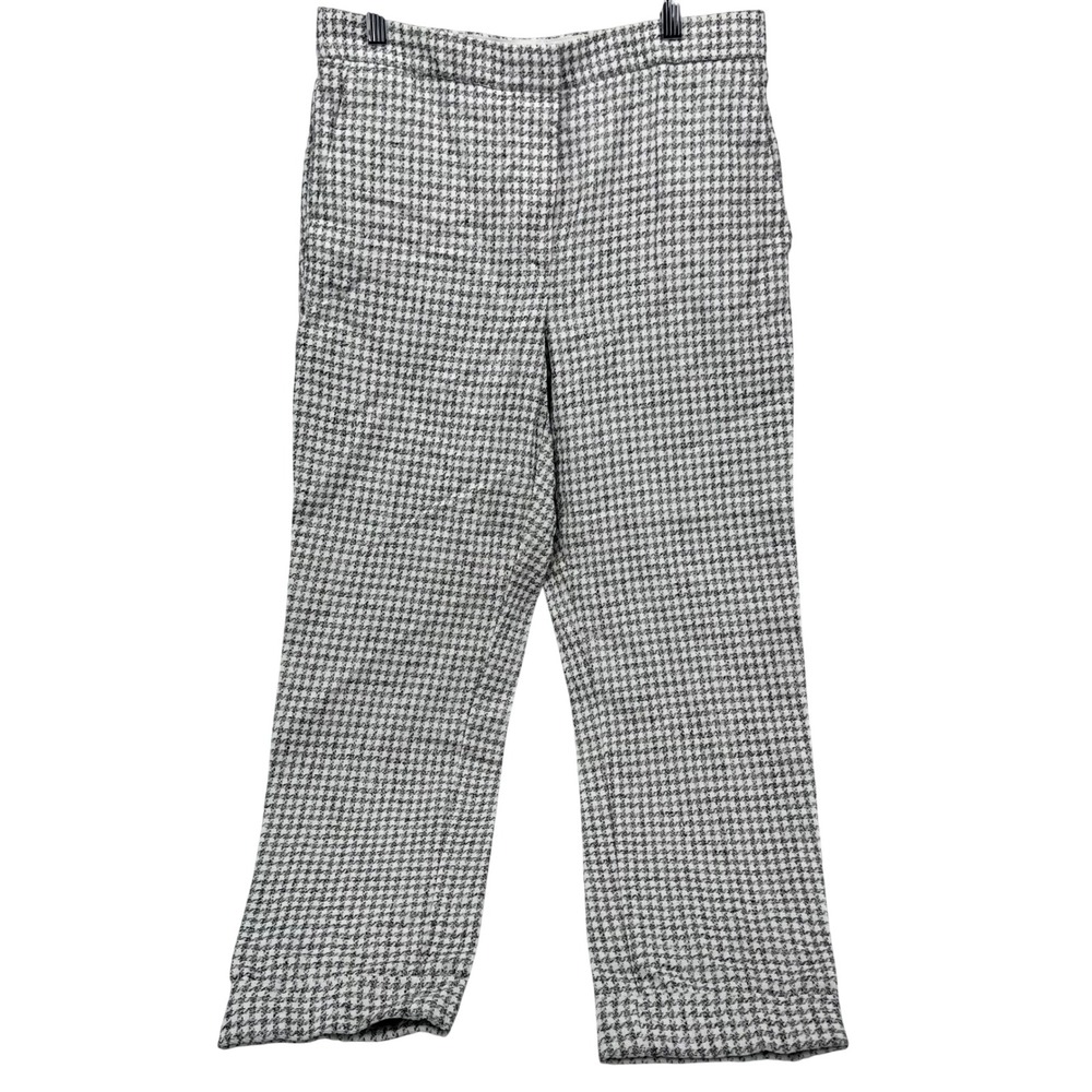 Ann Taylor Houndstooth Straight Leg Pants Black White Cotton Hemp‎ Womens 6